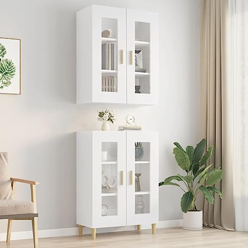 homiuse Sideboard aus Holz Hängeschrank Vielseitiger Organizer für Wohnzimmer Schlafzimmer Büro oder Flur Minimalistischen Design Hochglanz-Weiß 69,5x34x90 cm von homiuse