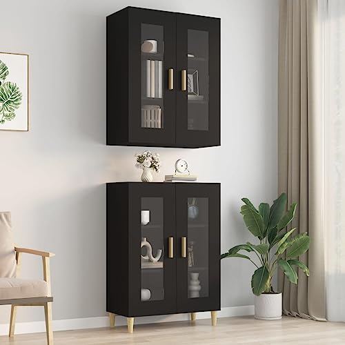 homiuse Sideboard aus Holz Hängeschrank Vielseitiger Organizer für Wohnzimmer Schlafzimmer Büro oder Flur Minimalistischen Design Schwarz 69,5x34x90 cm von homiuse