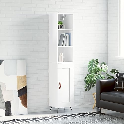 homiuse Sideboard aus Holz Multifunktionale Möbel Beistellschrank für Wohnzimmer Schlafzimmer Büro oder Flur Minimalistischen Design Hochglanz-Weiß 34,5x34x180 cm von homiuse
