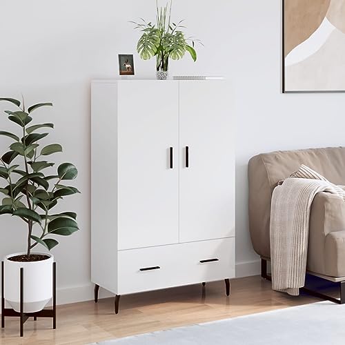 homiuse Sideboard aus Holz Multifunktionale Möbel Beistellschrank für Wohnzimmer Schlafzimmer Büro oder Flur Minimalistischen Design Hochglanz-Weiß 69,5x31x115 cm von homiuse