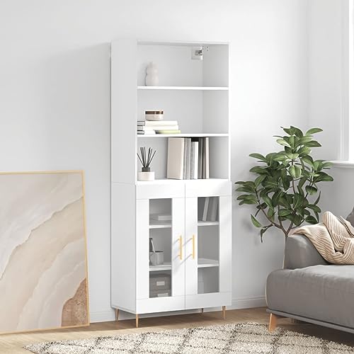 homiuse Sideboard aus Holz Multifunktionale Möbel Beistellschrank für Wohnzimmer Schlafzimmer Büro oder Flur Minimalistischen Design Hochglanz-Weiß 69,5x34x180 cm homiuse Sideboard aus Holz Multifunktionale Möbel Beistellschrank für Wohnzimmer Schlafzimmer Büro oder Flur Minimalistischen Design Hochglanz-Weiß 69,5x34x180 cm von homiuse