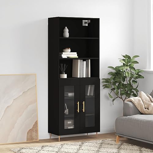 homiuse Sideboard aus Holz Multifunktionale Möbel Beistellschrank für Wohnzimmer Schlafzimmer Büro oder Flur Minimalistischen Design Schwarz 69,5x34x180 cm von homiuse