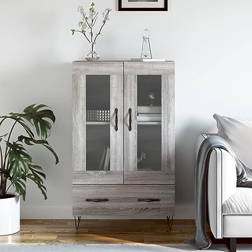 homiuse Sideboard aus Holz Multifunktionale Möbel Beistellschrank für Wohnzimmer Schlafzimmer oder Flur Minimalistischen Design Grau Sonoma 69,5x31x115 cm von homiuse
