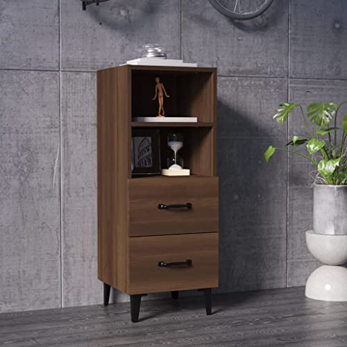 homiuse Sideboard kommode mit schubladen Braun Eichen-Optik kommode 34,5x34x90 cm Eisengriff 2 Türen komodenschrank Sideboard wohnzimm schmale kommode Holzwerkstoff Badkommode von homiuse