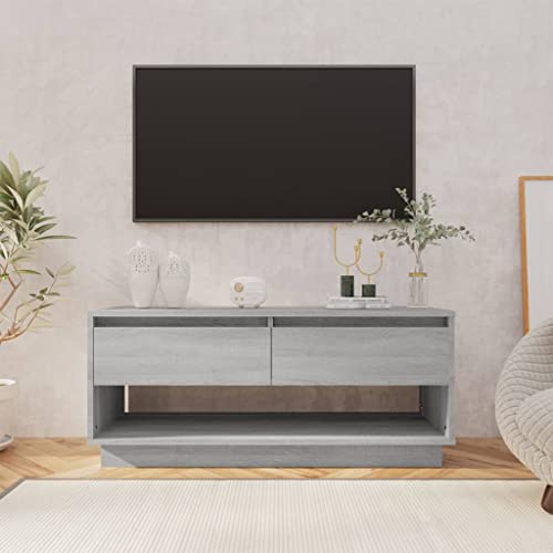 homiuse TV Board Grau Sonoma 102x41x44 cm Holzwerkstoff Fernsehschrank Fernsehtisch TV Lowboard TV Kommode Fernseher Schrank TV Schrank Sideboard TV Bank TV Unterschrank von homiuse