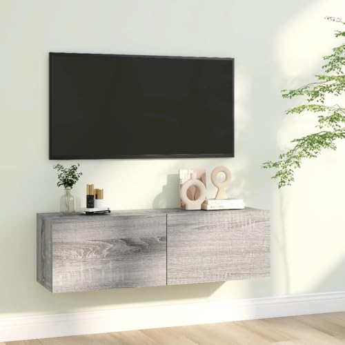homiuse TV-Schrank Aufbewahrungsschrank TV-Wandschrank Medienschrank Beistelltisch Wohnzimmermöbel Modernes und Elegantes Design Grau Sonoma 100x30x30 cm von homiuse