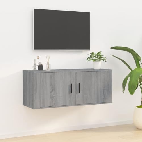 homiuse TV-Schrank Aufbewahrungsschrank TV-Wandschrank Medienschrank Beistelltisch Wohnzimmermöbel Modernes und Elegantes Design Grau Sonoma 100x34,5x40 cm von homiuse