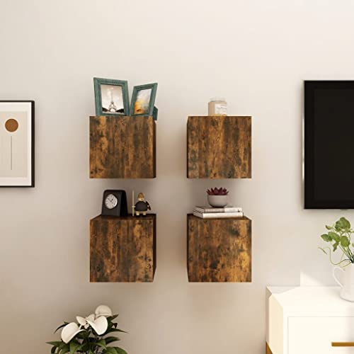 homiuse TV-Wandschränke 4 STK. Räuchereiche 30,5x30x30 cm Wand Befestigte Tv-Schrank Tv Schrank HäNgeschrank Wohnzimmer MöBel Tv Lowboard HäNgend Fernsehtisch Fernsehschrank mit Klapptüren von homiuse