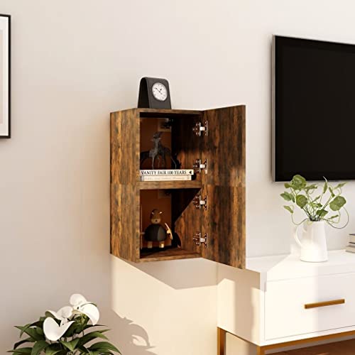 homiuse TV-Wandschrank 2 STK. Räuchereiche 30,5x30x30 cm HäNgende TV-Schrank Tv Schrank HäNgeschrank Wohnzimmer MöBel Tv Lowboard HäNgend Fernsehschrank Regalschrank-Anzeige 2 Fächermit Klapptüren von homiuse