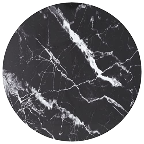 homiuse Tischplatte Schwarz Rund 70x0,8 cm Hartglas in Marmoroptik Runder Desktop Gehärtetes Glas Tischplatte Ersatzteil für Esstisch Couchtisch Garten Tische Langlebig Leicht Reinigen Marmor Design von homiuse