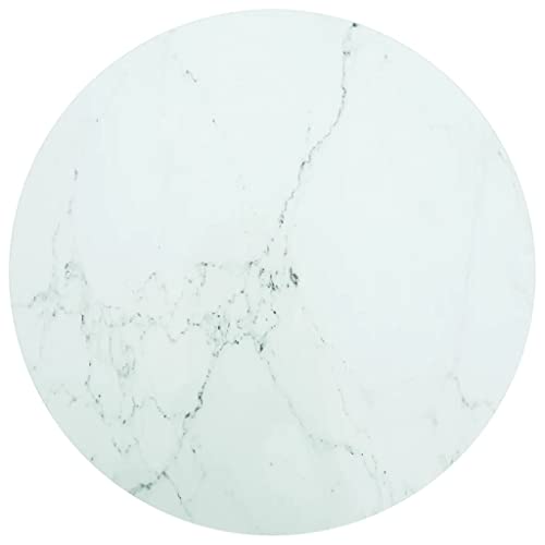 homiuse Tischplatte Weiß Rund 70x0,8 cm Hartglas in Marmoroptik Runder Desktop Gehärtetes Glas Tischplatte Ersatzteil für Esstisch Couchtisch Garten Tische Langlebig Leicht Reinigen Einfacher Stil von homiuse