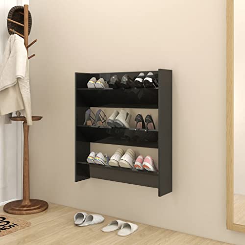 homiuse Wand Schuhschrank 80x18x90 cm mit 3 Kippböden Schuhregal Wandbefestigung Hochglanz Schwarz Schuhbank Shoe Rack Schuhkipper Schuhschränke Schuhregale Schuhaufbewahrung Holzwerkstoff von homiuse