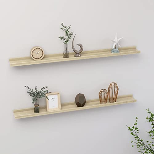 homiuse Wandregal 2 STK. Sonoma-Eiche Wandregal Holz Wand BüCherregal Wandregal KüChe KüChenregal Wand Regale FüR WäNde Wandregal Kinderzimmer Wandboard Wall Shelf Bookshelf 100x9x3 cm von homiuse