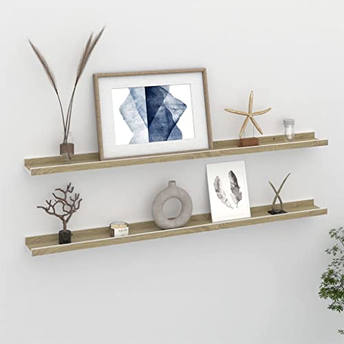 homiuse Wandregal 2 STK. Weiß und Sonoma-Eiche Wandregal Holz Wand BüCherregal Wandregal KüChe KüChenregal Wand Regale FüR WäNde Wandregal Kinderzimmer Wandboard Wall Shelf Bookshelf 100x9x3 cm von homiuse