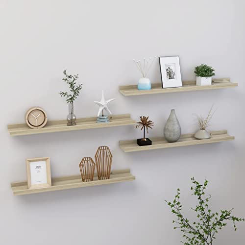 homiuse Wandregal 4 STK. Sonoma-Eiche Wandregal Holz Wand BüCherregal Wandregal KüChe KüChenregal Wand Regale FüR WäNde Wandregal Kinderzimmer Wandboard Wall Shelf Bookshelf 60x9x3 cm von homiuse