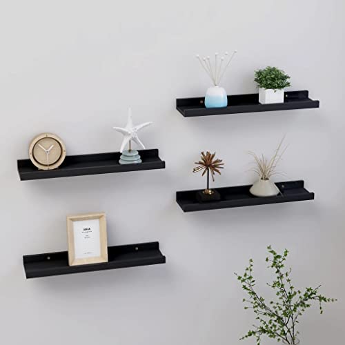 homiuse Wandregal Schwarz 4 STK. BüCherregal Regal Wand BüCherregal Wand Regal Holz Wandregal KüChe KüChenregal FüR WäNde Wandregal Kinderzimmer Wandboard Wall Shelf Bookshelf 40x9x3 cm von homiuse