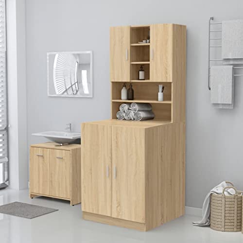 homiuse Waschmaschinenschrank Sonoma-Eiche 71x71,5x91,5 cm Waschmaschinenüberbauschrank Waschmaschinenschrank überbauschrank Badschrank Waschküche Möbel Platzsparendes Modisches Design Langlebig von homiuse