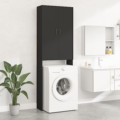homiuse Waschmaschinenschrank Badschrank Waschküche Möbel mit 2 Türen / 3 Fächern Schwarz 64x25,5x190 cm Robust & Langlebig von homiuse