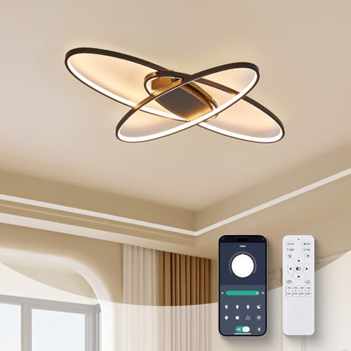 homwarmy LED Deckenlampe Deckenleuchte Deckenlampen mit Fernbedienung 50W Schwarz Deckenlampe Schlafzimmer Modern Deckenleuchte Wohnzimmer 54cm Deckenlampe Küche Deckenleuchte Dimmbar von homwarmy