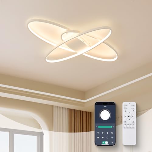 homwarmy LED Deckenlampe Deckenleuchte Deckenlampen mit Fernbedienung 50W Weiß Deckenlampe Schlafzimmer Modern Deckenleuchte Wohnzimmer 54cm Deckenlampe Küche Deckenleuchte Dimmbar von homwarmy
