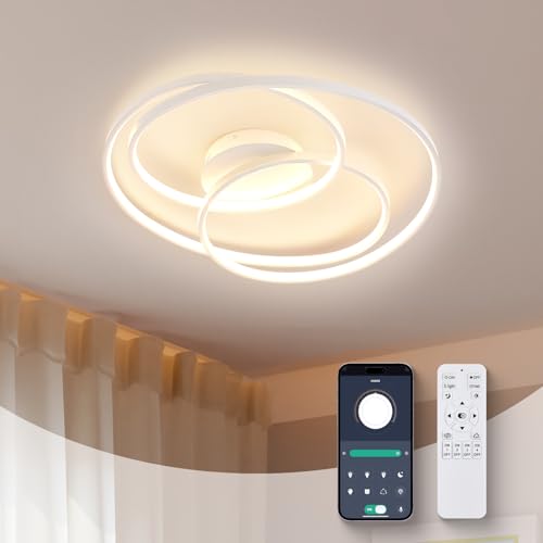 homwarmy LED Deckenleuchte Deckenlampen mit Fernbedienung 55W Deckenlampe Weiß Deckenlampe Schlafzimmer Modern Deckenleuchte Wohnzimmer 55cm Deckenlampe Küche Deckenleuchte Dimmbar von homwarmy