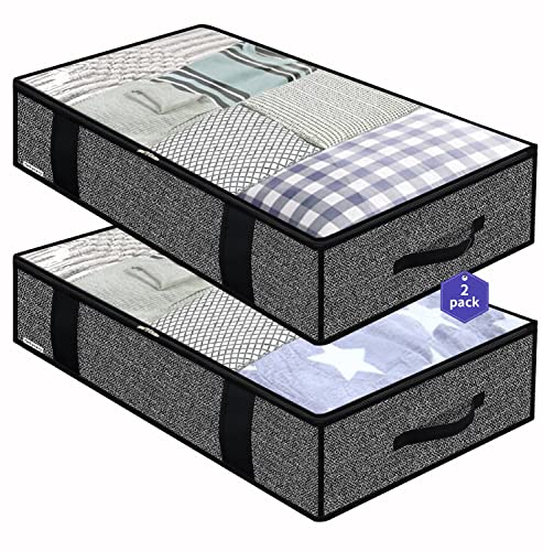 homyfort 2 Stück Premium Unterbettkommode mit Sichtfenster, Unterbett-Aufbewahrungstasche Kleideraufbewahrung, Decken Organisator Lagerbehälter, 4 Haltegriffen, 100x50x15cm, Schwarz Leinen, von homyfort