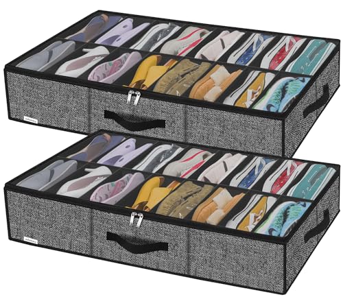 homyfort XAUBS16P2 Solution extra large pour ranger des chaussures sous le lit pour placard, 16 x 2 paires, sacs de rangement pour chaussures sous le lit avec poignées renforcées, respirantes, simili von homyfort