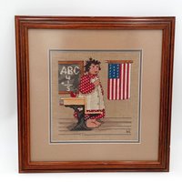 Prim School Room Gerahmt Kreuzstich Art Americana Usa Flagge Schreibtisch Omacore Wand Dekor von honeyblossomstudio