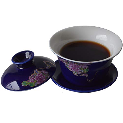 Yxhupot Gaiwan Sancai-Teetassen aus Porzellan, 150 ml, blau-weiß, Pfingstrosen-Tureen (Cloor-Blume) von honeylive