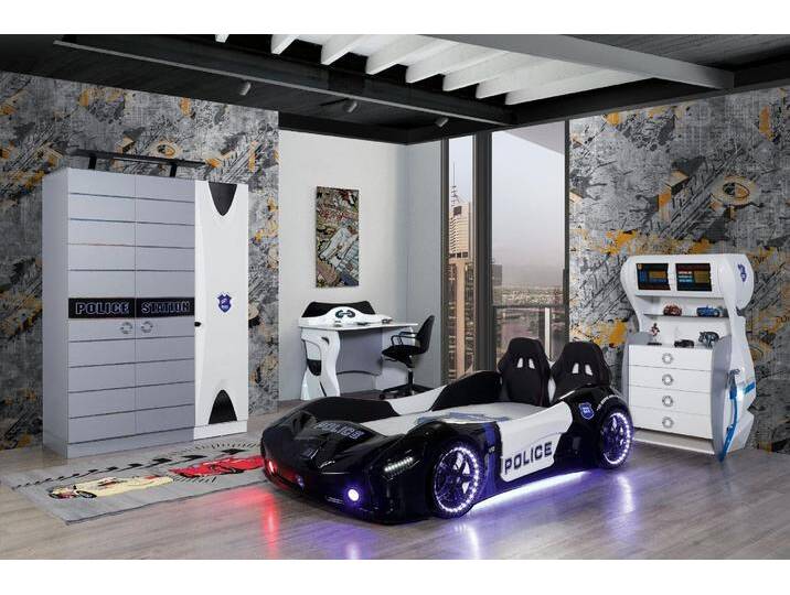 Autobett Police Car Bett 90 x 190 cm in Schwarz / Weiß von hood.de