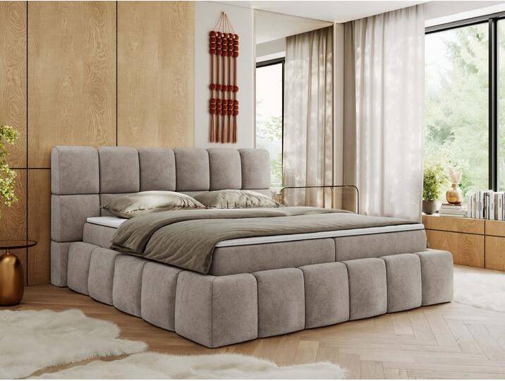 Boxspringbett NIRA, dekorativem Kopfteil, Multipocket-Matratze und Topper von hood.de