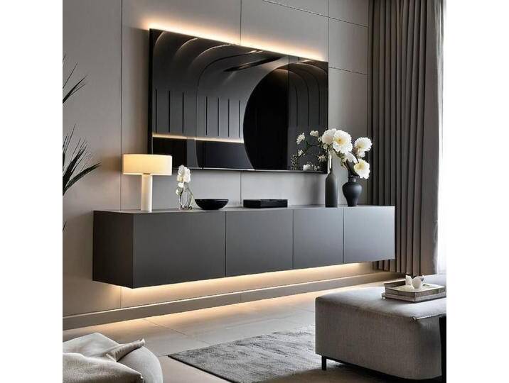 Lowboard PARIS 200 cm Dunkelgrau Matt - Soft Close TV-Schrank - LED optional von hood.de