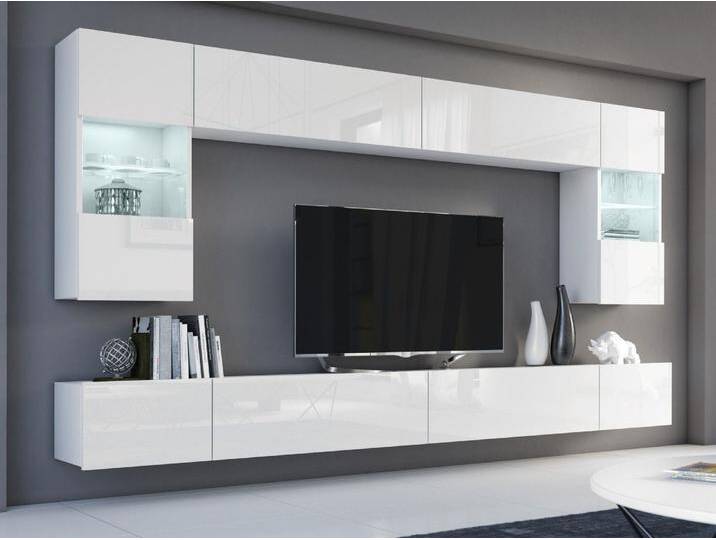 Wohnwand Flow Kaschmir Grau 9 Farben mit ABS-Kanten MDF Hochglanz Matt Modern LED von hood.de