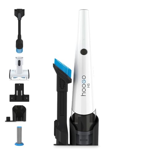 hoogo Akku-Handstaubsauger H5 2in1 | 120W | 14.000 Pa | beutellos kabellos | Laufzeit bis zu 30 min. | High-Performance-Digitalmotor | EPA 12 Hygienefilter | Waschbarer Lifetime-Filter von hoogo