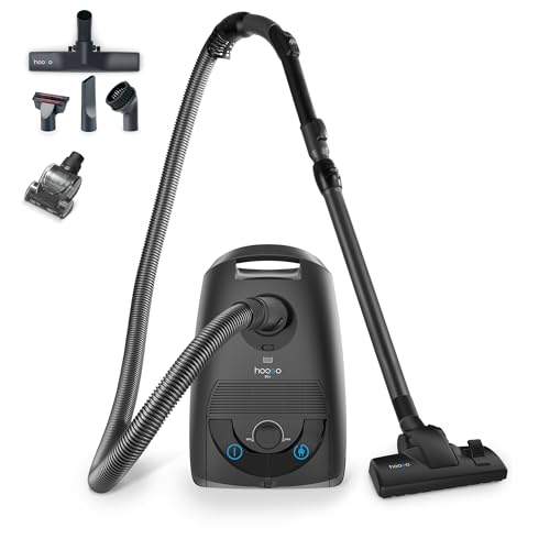 hoogo B3+ Graphit mit Flipflop Bodendüse | Plus Mini-Turbobürste | Staubsauger mit Beutel | Starke 850 W Saugleistung | HEPA 14 Filter | 11 Meter Radius | Nur 74 dB(A) | 3 L Fassungsvermögen von hoogo