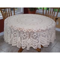 Neue Große Hand Gehäkelte Antike Rose Tischdecke 215 cm von hookinontheside
