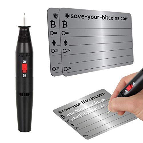 Save-Your-Bitcoins Private Key - Recovery Metallplatte aus Edelstahl (V4A), Kit mit 2 Platten + Gravierstift von hoopomania