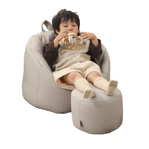 hoopyosms Kinder Sitzsack mit Fußhocker, Ergonomisches Kinder Relax-Sofa aus Pflegeleichtem und Strapazierfähigem Lederbezug, Kinder Sofa für Kinderzimmer oder Spielecke, Grau von hoopyosms