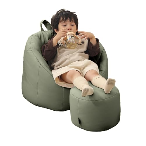 hoopyosms Kinder Sitzsack mit Fußhocker, Ergonomisches Kinder Relax-Sofa aus Pflegeleichtem und Strapazierfähigem Lederbezug, Kinder Sofa für Kinderzimmer oder Spielecke, Grün von hoopyosms