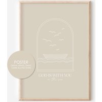 Poster God Is With You On The Sea Beige Illustration Christliches Bibelvers A4 A3 Geschenk Freundin von hopebloomshineposter