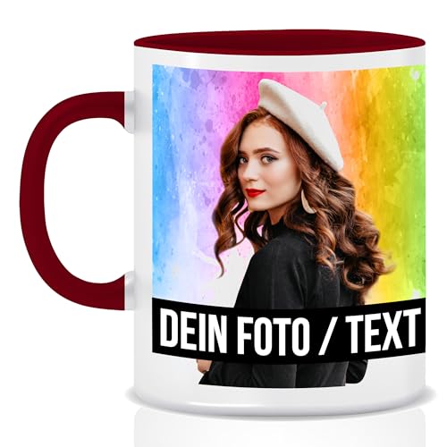 Fototasse selbst gestalten, Keramik - Personalisierte Tasse mit Foto und Text personalisiert mit eigenem Foto Motivtasse Geschenktasse Firmentasse, Bordeaux von hoppala