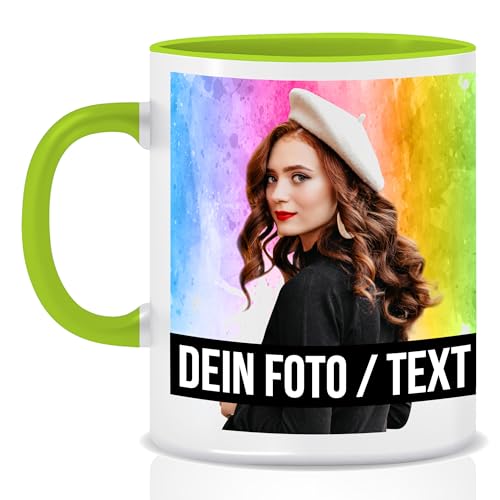 Fototasse selbst gestalten, Keramik - Personalisierte Tasse mit Foto und Text personalisiert mit eigenem Foto Motivtasse Geschenktasse Firmentasse, Hellgrün von hoppala