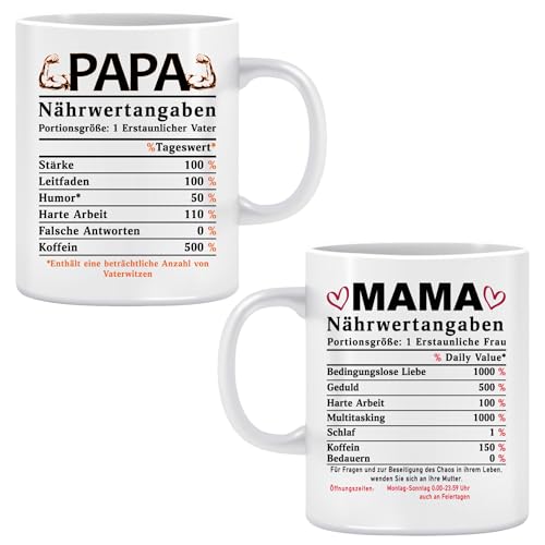 Mama Papa Tasse Beste Mama geschenk Nährwertangaben vatertagsgeschenk zum Geburtstag Geburtstagsgeschenk mama muttertagsgeschenke für Mutter und Vater Vatertag geschenke bester Papa von hoppala