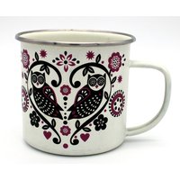 Folklore Emaille Tasse Mit Eulen-Motiv Von Half Moon Bay von hopplastuff