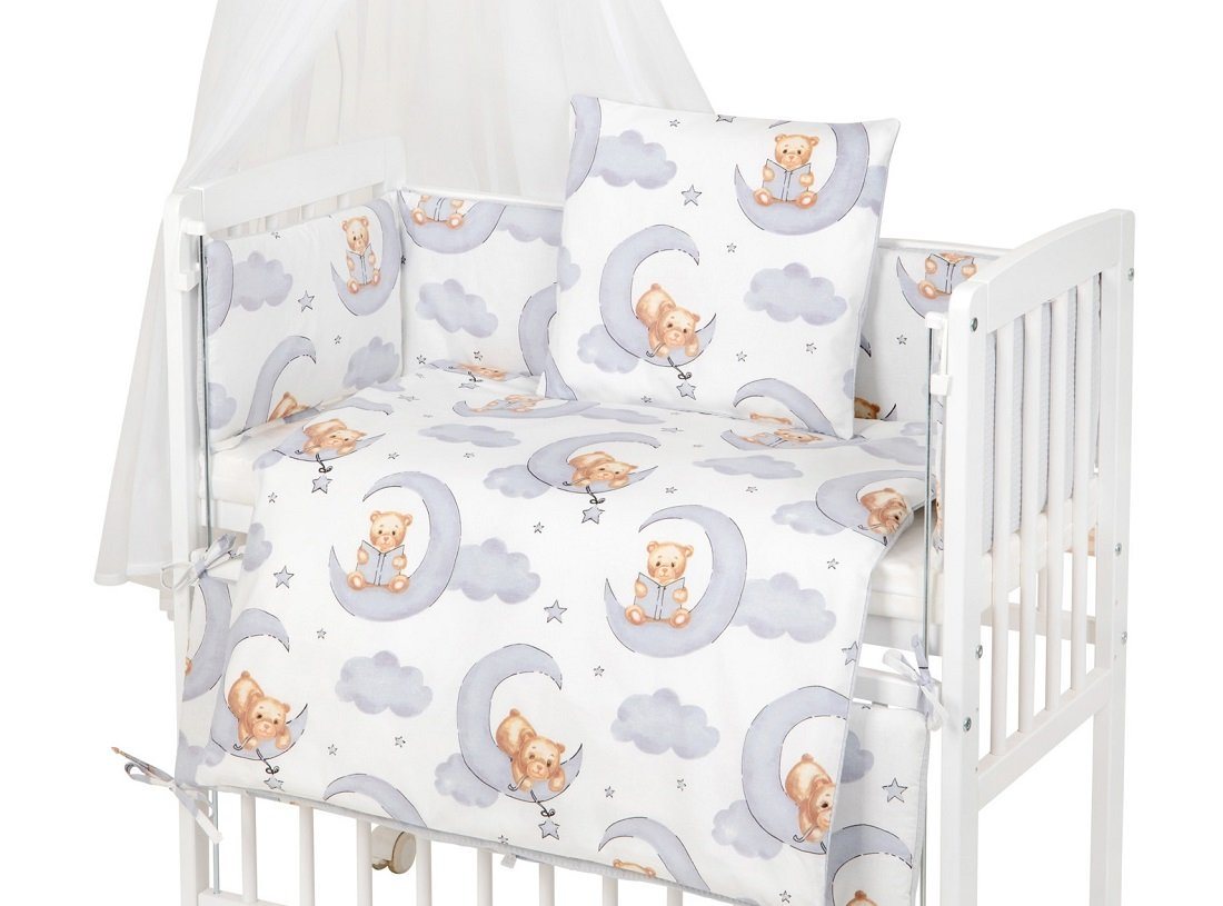 hopsibaby Beistellbett 3in1 Babybett Baby magischer Teddybär" Waffelpiqué Komplettset, Massivholz" von hopsibaby