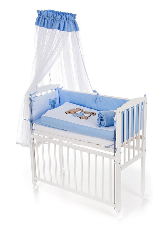 hopsibaby Beistellbett Zustellbett 90x40 cm Babybett 3D Bear mit Schleife, blau, Komplettbettset von hopsibaby