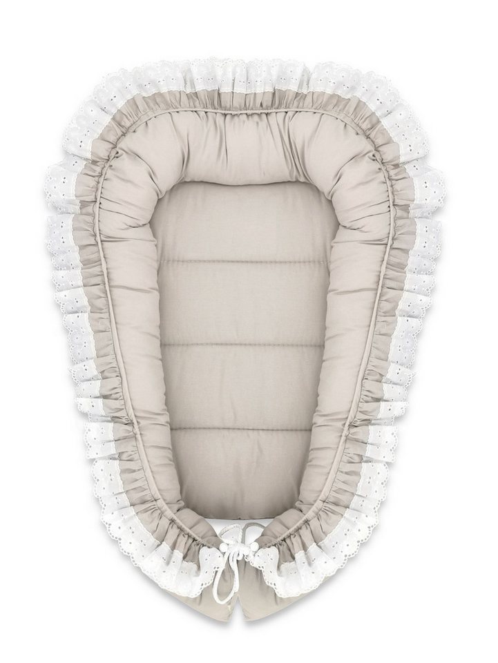 hopsibaby Bettnestchen Royal Kuschelnest Babynest Babykokon für Neugeborene Grau, (1-tlg), Spitze, Rüschen von hopsibaby