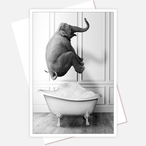 horakey Elefant Poster auf Badewannen Badezimmer Leinwand Wandkunst Schwarz und Weiß Qualität Wandkunst Badetiere Abstrakte Drucke Gemälde Kinderzimmer und Wohnzimmer Wanddekoration 40,6 x 61 cm von horakey