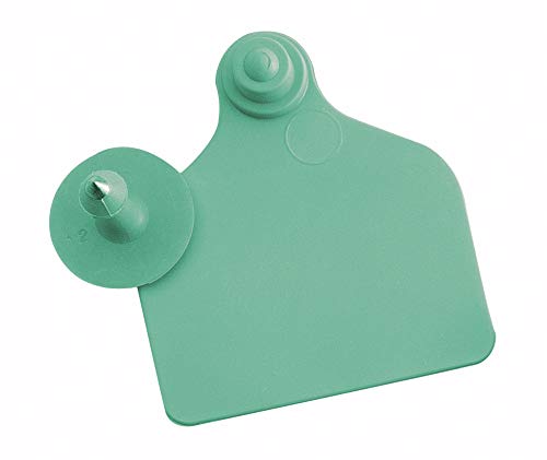 Ohrmarke UKAFLEX gruen gross mit Druckknopf, Lochteil 63x55mm, Knopfteil 27mm Durchmesser, Schachtel mit 20 Paar von horizont