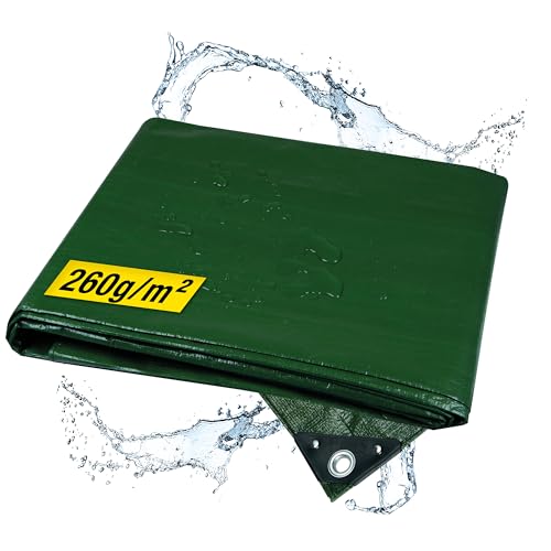 horizont Abdeckplane wasserdicht 260g/m² 8x10m mit reißfesten Ösen, Sandkasten und Pool Abdeckung, Gewebeplane für Auto, Motorrad, Fahrrad - Winddichte Abdeckfolie für den Außenbereich, grün horizont Abdeckplane wasserdicht 260g/m² 8x10m mit reißfesten Ösen, Sandkasten und Pool Abdeckung, Gewebeplane für Auto, Motorrad, Fahrrad - Winddichte Abdeckfolie für den Außenbereich, grün von horizont